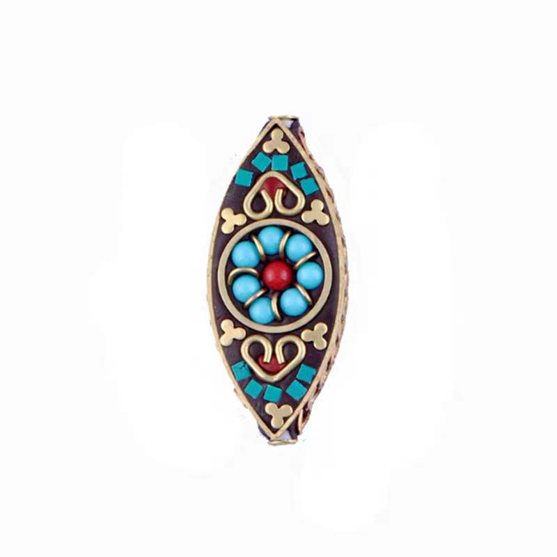 Непальское ручное изготовление шестислоговой мантры ожерелье с латунными инкрустированными бусинами