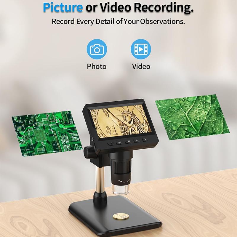 Цифровой микроскоп 4,3" ЖК-микроскоп USB 1080P увеличительное стекло с 8 регулируемыми светодиодными лампами USB-микроскоп для Windows/MacOS