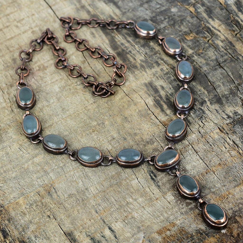 Aquamarine necklace electroformed copper necklace adjustable chain necklace handmade jewelry natural gemstone necklace anniversary gifts