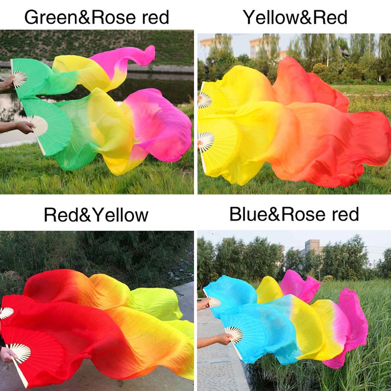 1.5M Creative Dance Silk Veils Fan Performance Props Synthetic Fiber Bamboo Folding Fans Colorful