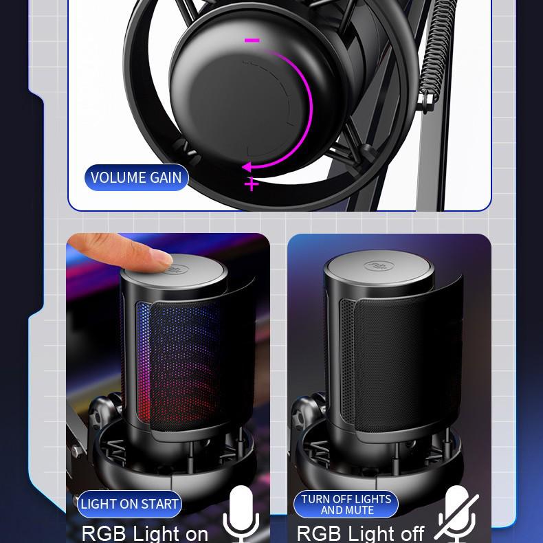 RGB USB Настольный микрофон для прямых трансляций и записи