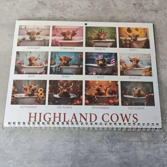 Highland Cow Calendar 2026 Scottish Cow Wall Calendar Hanging Monthly Planner Animal Calendar for Farmhouse Home Wall Decor