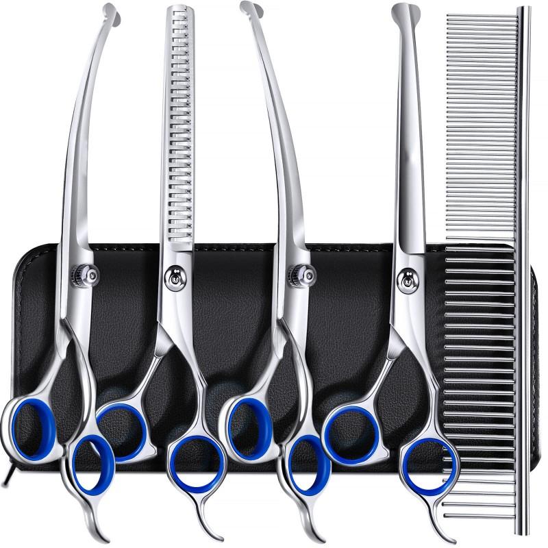 Professional Pet Grooming Scissors Set Stainless Steel Round Tip Safe Dogs Hair Thinning Trimming Kit