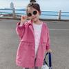 Spring Autumn Children's Medium Length Windbreaker Coat Girls Coat Long Style Waist Retractable Hoodies Windbreaker Jacket