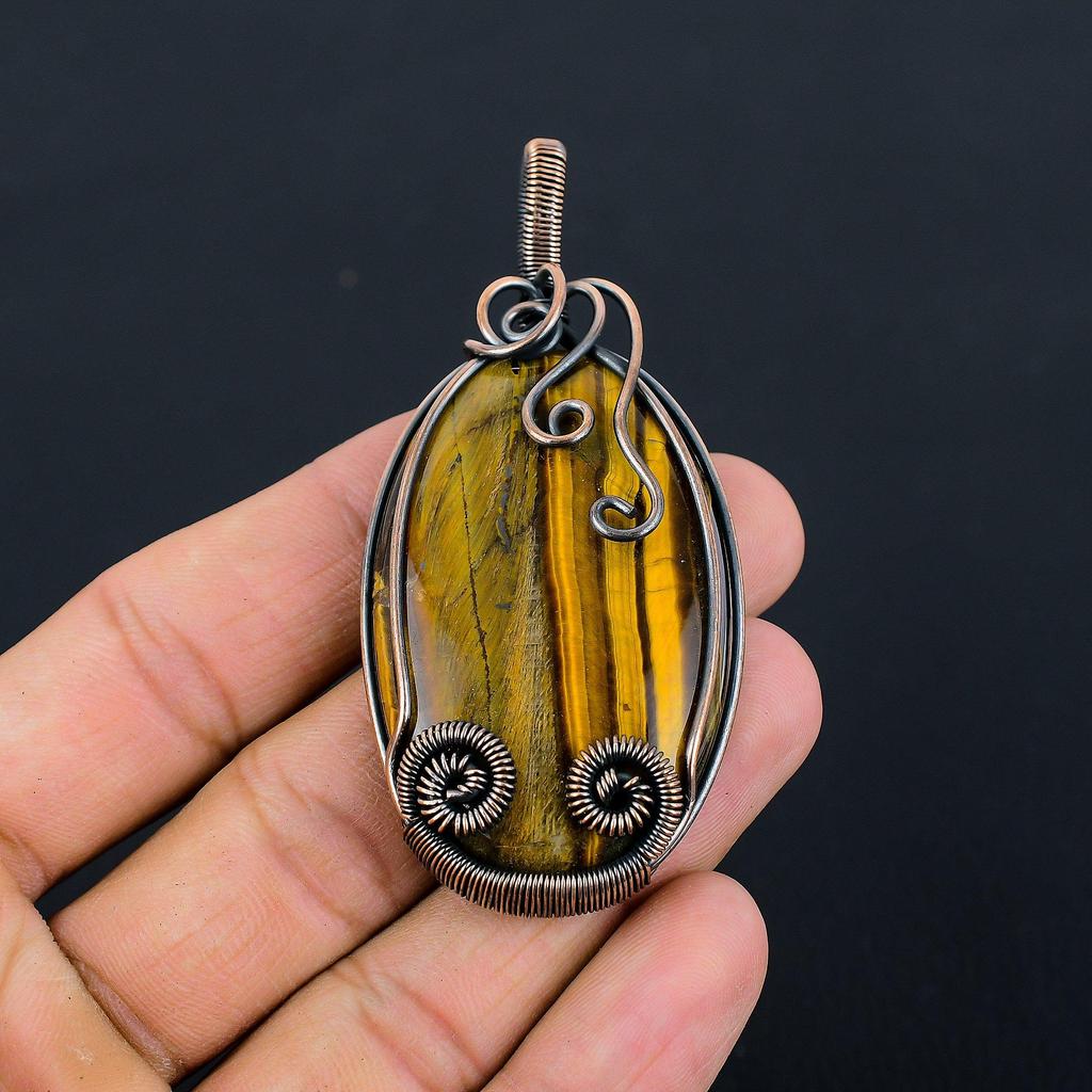 Драгоценный камень тигровый глаз, чистая медная проволока, обернутая ювелирными изделиями ручной работы