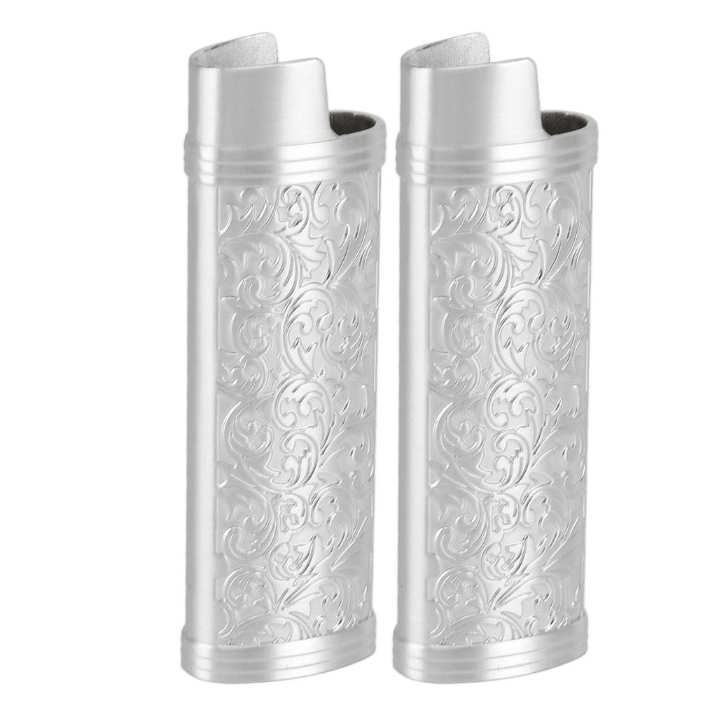 2PCS Lighter Case Cover Vintage Style Floral Stamped Zinc Alloy Shell for Lighter Protection