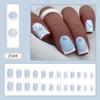 Detachable Fake Nials Press on Nails Short Square False Nails French Blue Wavy Flower Love Heart