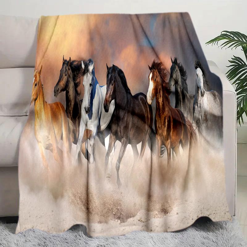 Horse Dark Blanket Suitable All Seasons Soft Comfortable Sofa Office Nap Travel Birthday Gift Christmas Present