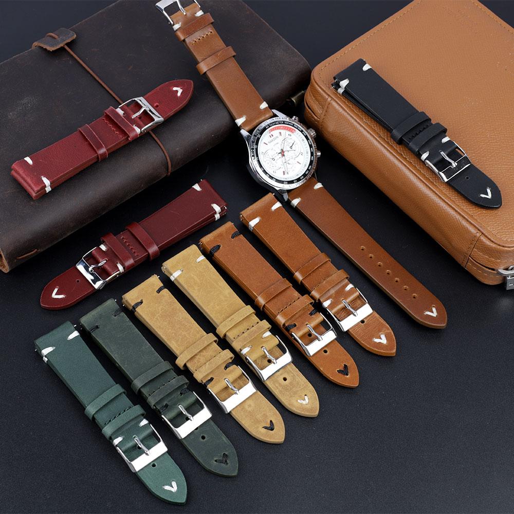 Retro Oil Wax Genuine Leather Watchband 18mm 20mm 22mm 24mm Quick Release Calfskin Watch Strap for Men Wristband Watch Accessory
