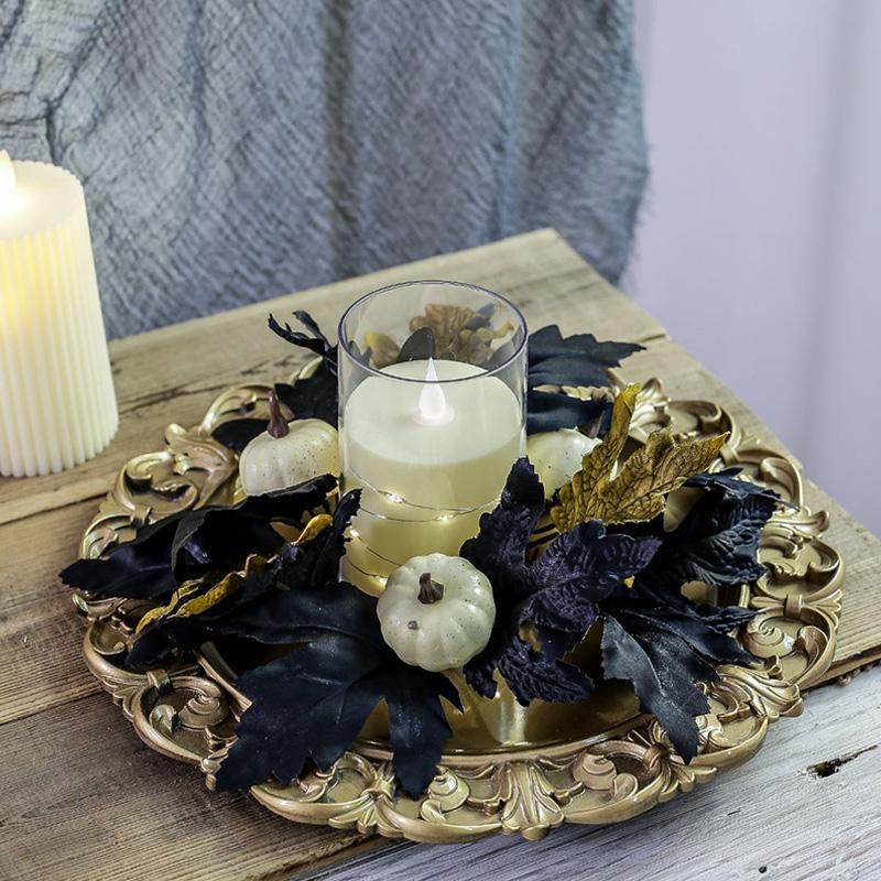 1PC Home Decor Candle Rings Wreaths Pumpkin Black Simulated Flowers Candlestick Table Dressing