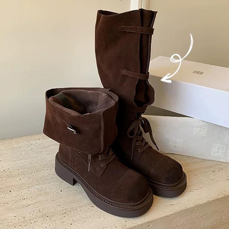 Модные высокие сапоги женские зимние дизайнерские туфли на плоской подошве шнуровка модные сапоги до колена 2025 новые уютные для платья готические челси ботильоны женские