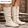Suede Flats Mid-Calf Boots Winter New Women Shoes Brand Designer Trend Pleated Zip Chelsea Boots Retro Fad Snow Botas Mujer