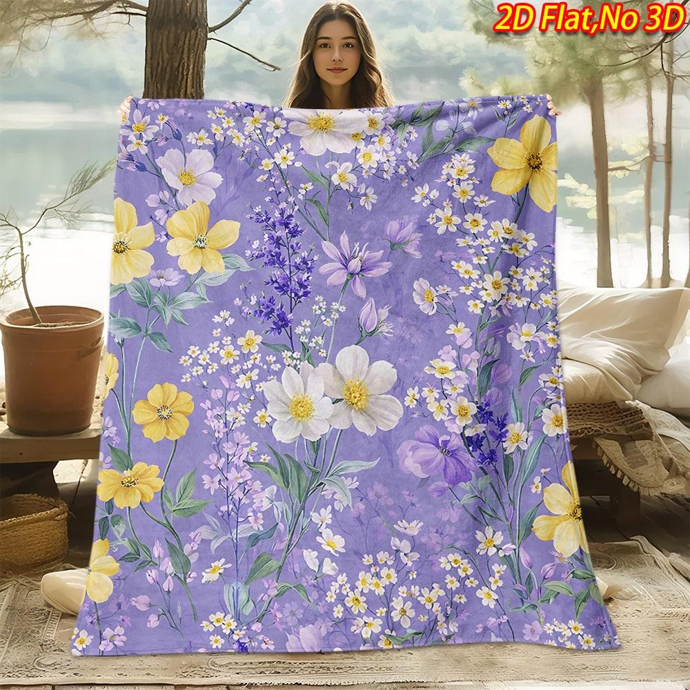 1pc 2D Flat Printing Spring & Summer New Arrival Purple Background with Colorful Floral Pattern Digital Print Blanket, Throw Blanket, Soft and Comfort