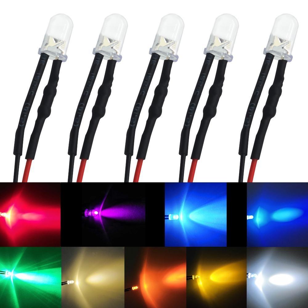 5X F5 5 мм Круглые 20 см Предварительно смонтированные DC 12 В светодиодные лампы Лампочка Белый Красный Синий Зеленый Желтый Белый Теплый Белый Диодные излучающие Диоды