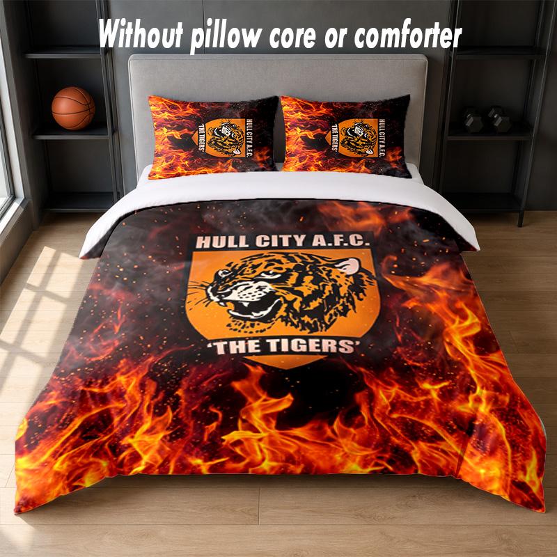 Hull City Football Design Bed Bedding Set 1 Duvet Cover + 2 Pillowcases Soft Breathable Household Bed Linens