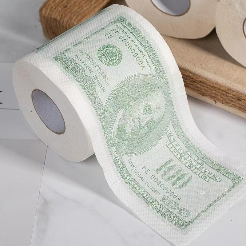 Новинка Смешная стодолларовая купюра Туалетная бумага Рулон с деньгами $100 Новый подарок Бумажные полотенца 2-слойные Салфетки Туалетные принадлежности