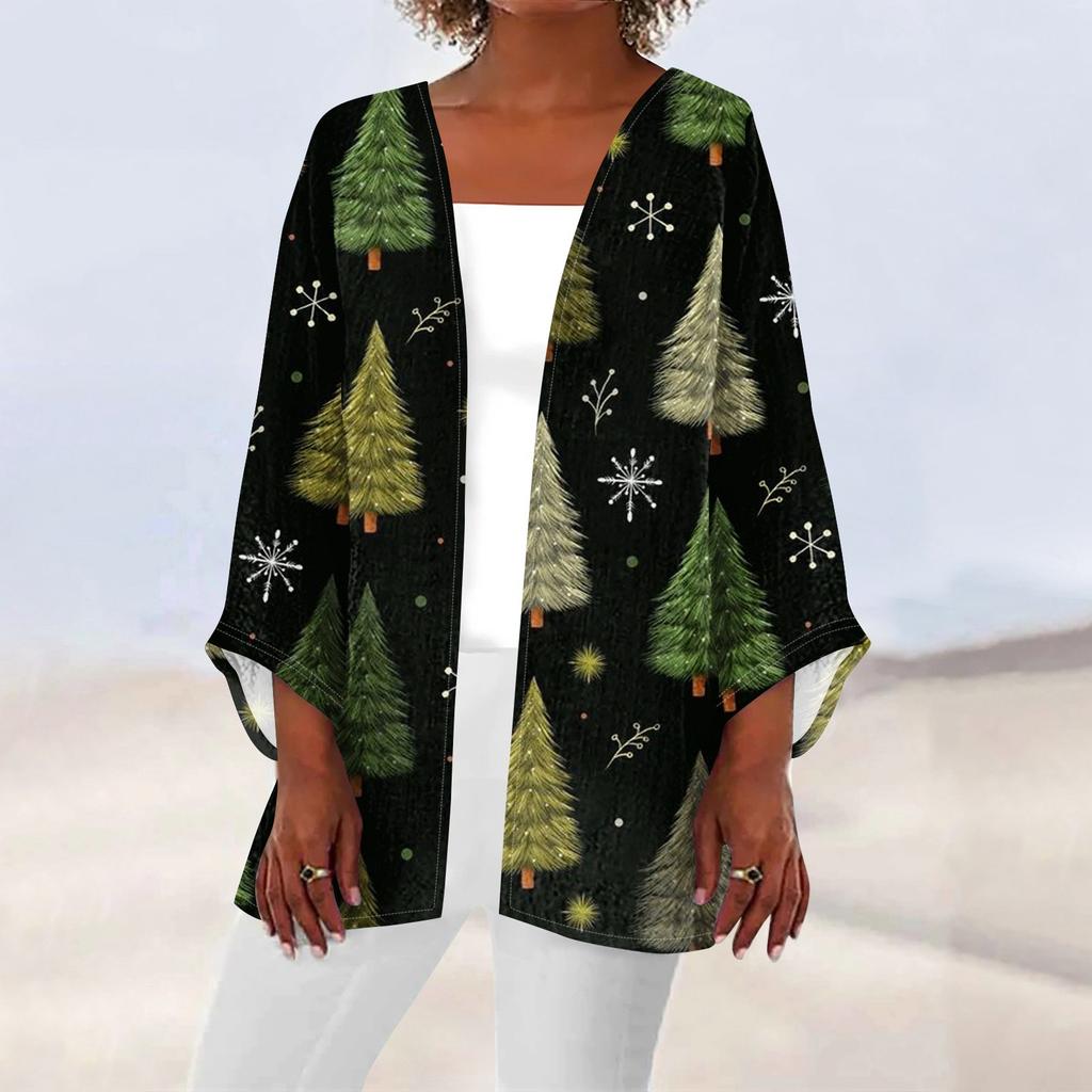 Женская повседневная мода с рождественским принтом легкая куртка средней длины кардиган
