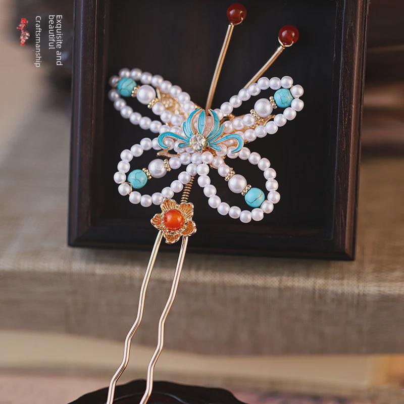 Комплект украшений ручной работы: заколка-бабочка в стиле ханьфу и головной убор в стиле Тан