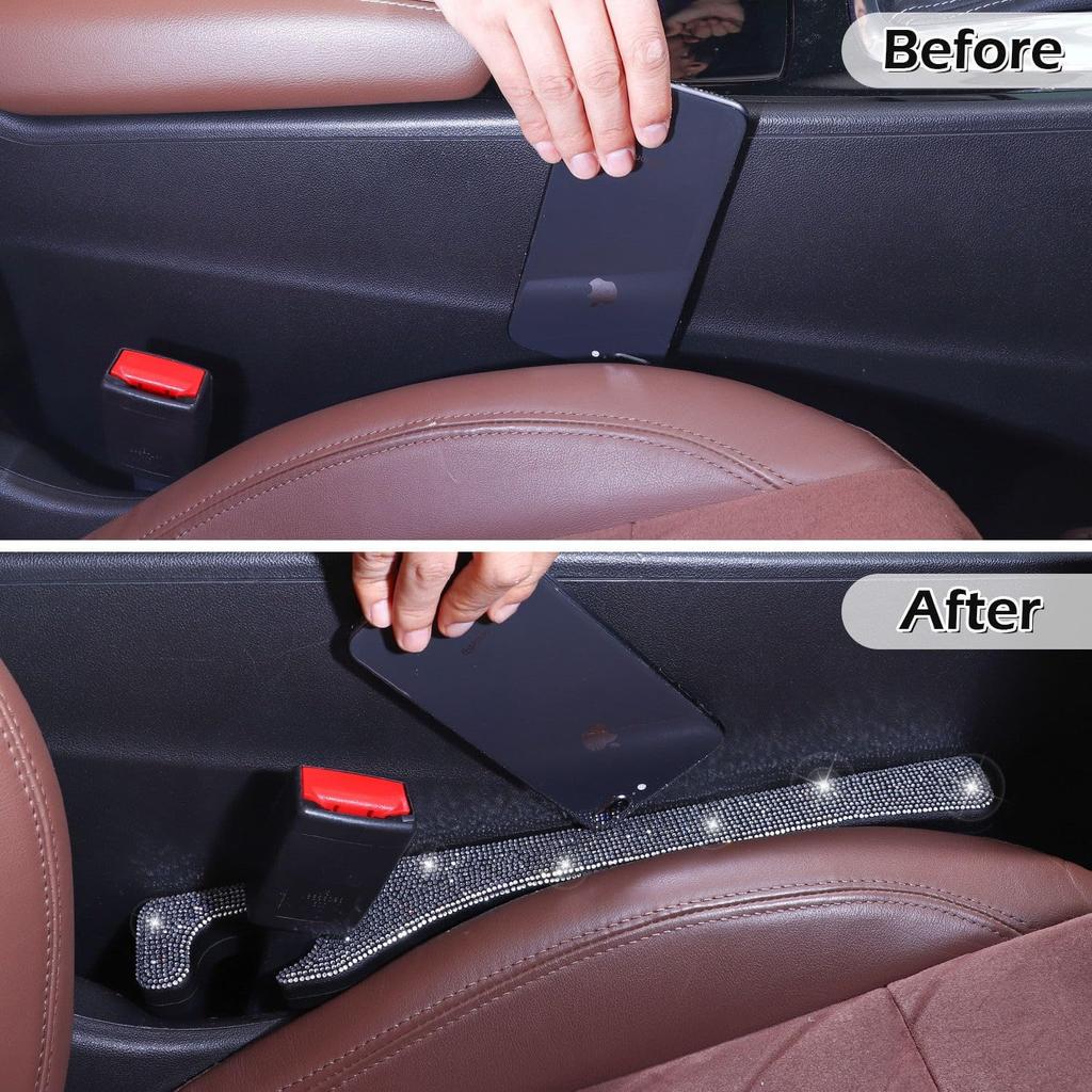 Briwill Bling Car Seat Gap Filler, 2 Pack Universal Fit For Car SUV Truck Handmade Crystal Rhinestone Diamond Car Gap Filler Bling Car Accessories
