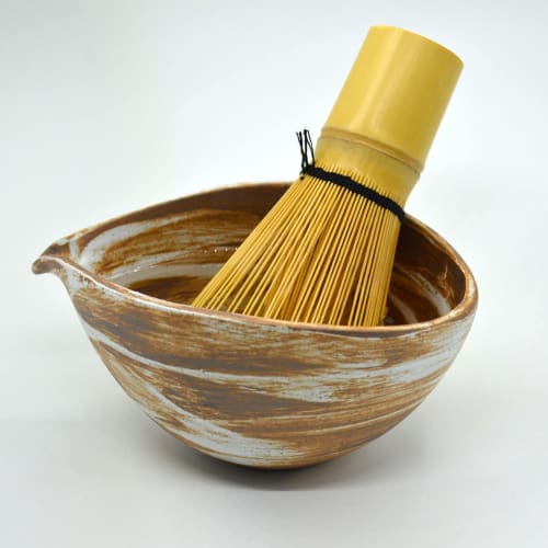 Katakuchi Bowl Medium Bizen Style Matcha Bowl Palm Color/White 180ml Matcha Bowl with Handheld Heater (1 Piece) (B)