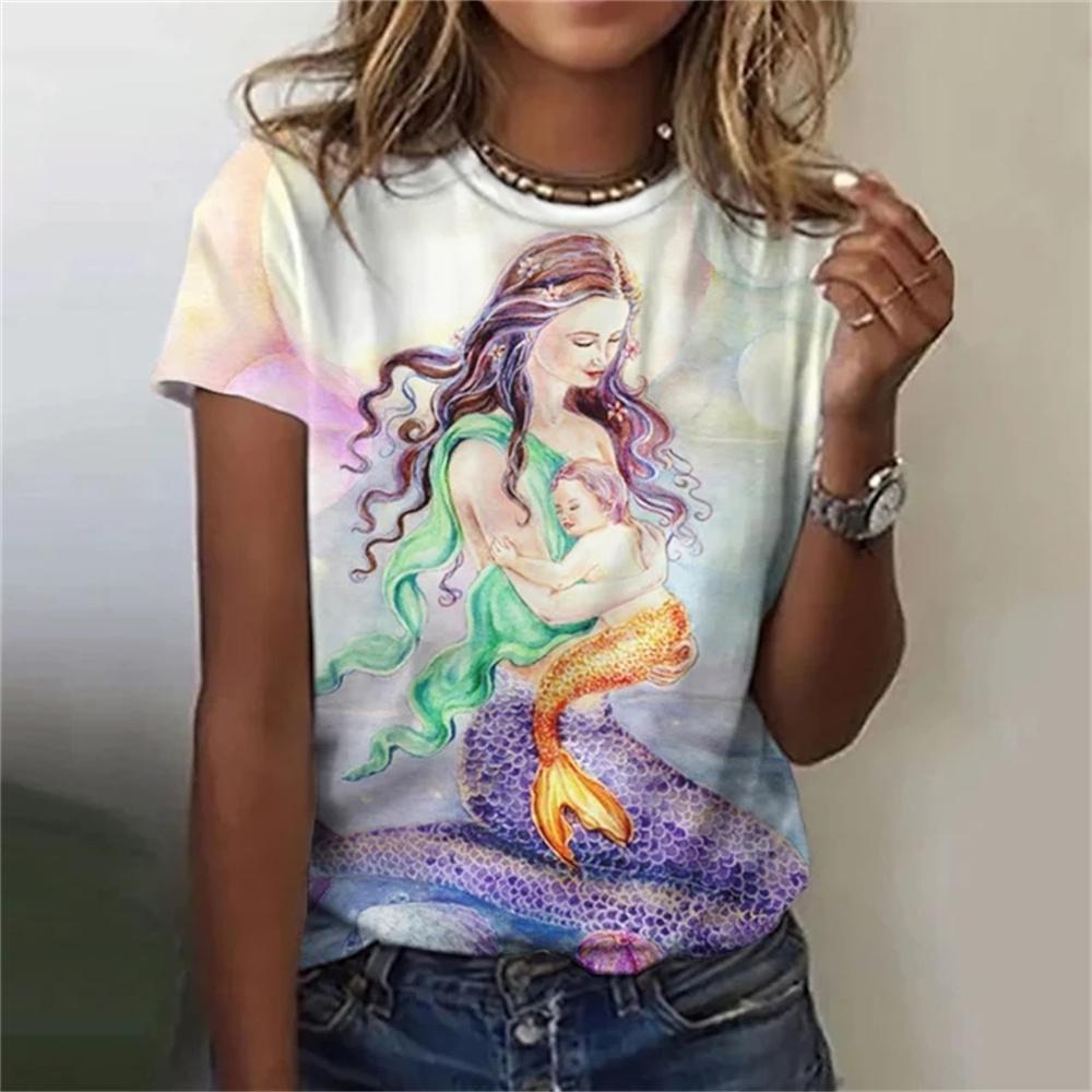Русалка с пляжным принтом, 3D классическая простая краска, забавный узор, повседневная женская футболка, летняя модная женская футболка с короткими рукавами в стиле хип-хоп