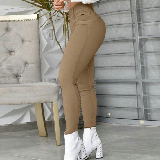 Женские однотонные повседневные длинные брюки с высокой талией и пуговицами, облегающие леггинсы на бедрах, офисные узкие брюки
