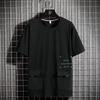 Летние негабаритные футболки с большими карманами, мужская уличная одежда, хлопковая футболка с короткими рукавами, мужские топы в стиле Харадзюку, футболки больших размеров