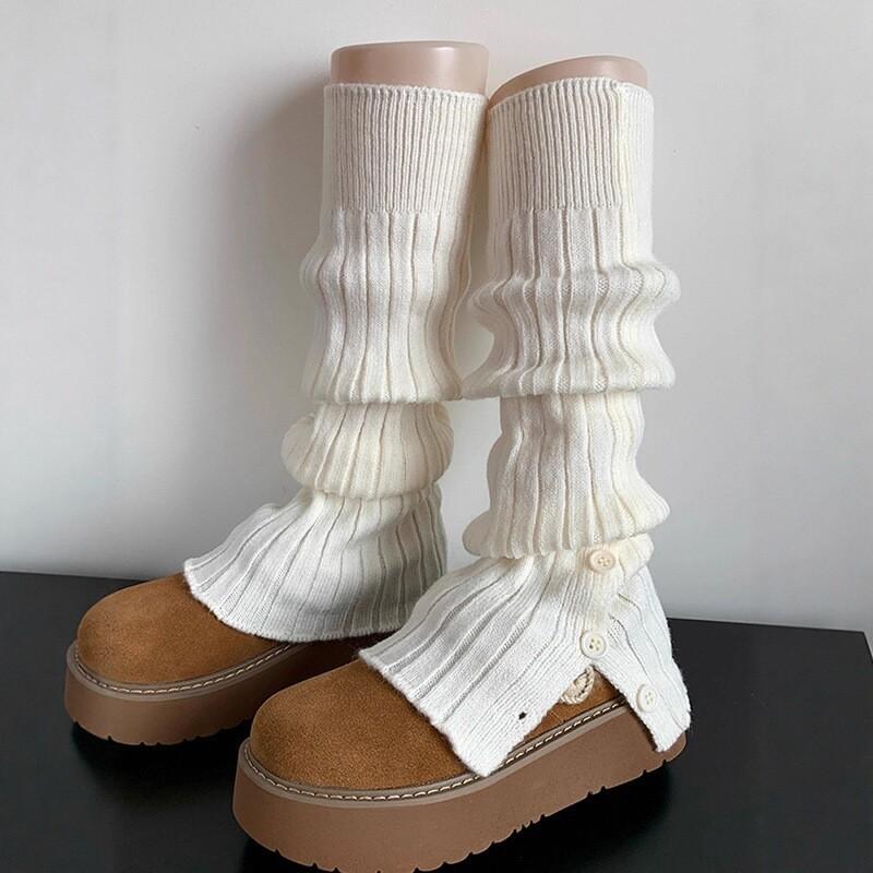Autumn And Winter Warm Pile Socks Cover Women'S Split Fork Micro-Pull Button Medium Tube Leg Guard Leg Cover Y2K Calf Socks With Snow Boots