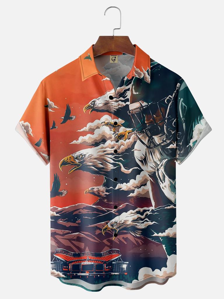 Retro Men's  Short Sleeve Shirt Summer New Casual Fun Hawaiian Ukiyoe Kitten Fishing Shark Print Lapel Short Sleeve Shirt