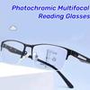 Anti-blue Light Photochromic Far Sight Glasses Multifocal Reading Glasses Men's Half Frame Business Presbyopia Glasses