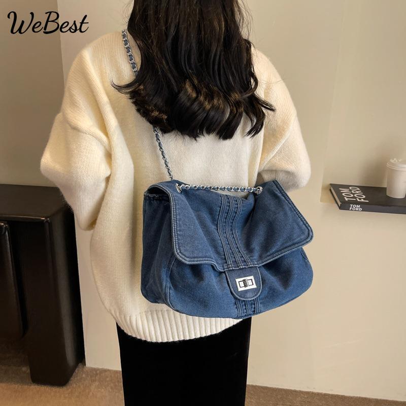 Джинсовая женская сумка-тоут на цепочке через плечо большой вместимости