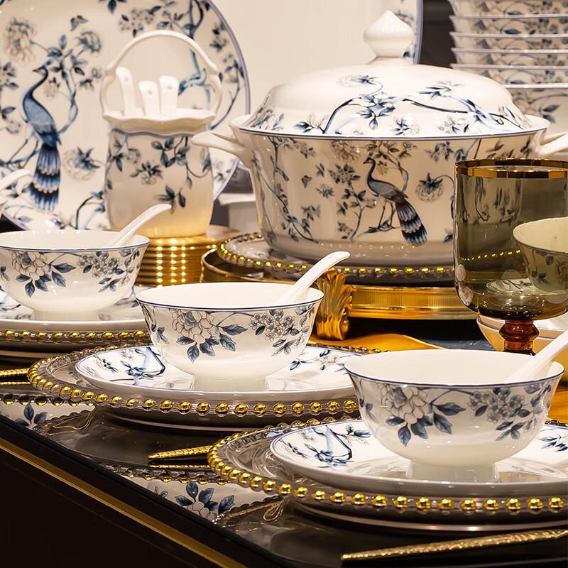 Blue Peacock Jingdezhen Ceramic Dinnerware Set