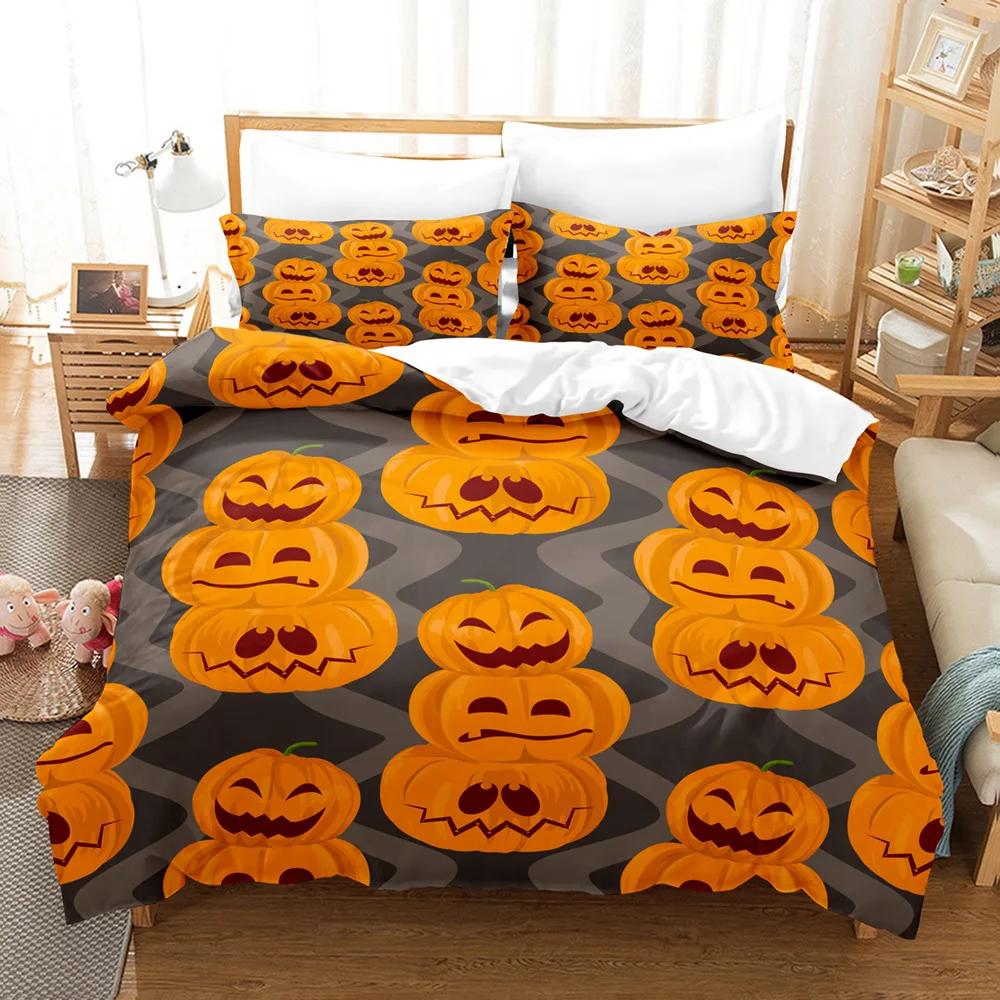 Хэллоуин Постельное белье Мультяшная тыква Двуспальное одеяло Чехол для одеяла Фонарь Комплект постельного белья Призрак Чехол для одеяла Для детей Мальчиков Девочек
