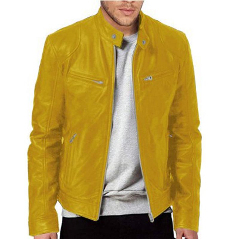 Мужская модная куртка из искусственной кожи, приталенная куртка из искусственной кожи с воротником-стойкой, мужская куртка из искусственной кожи с защитой от ветра, мотоциклетные куртки с диагональными молниями и лацканами