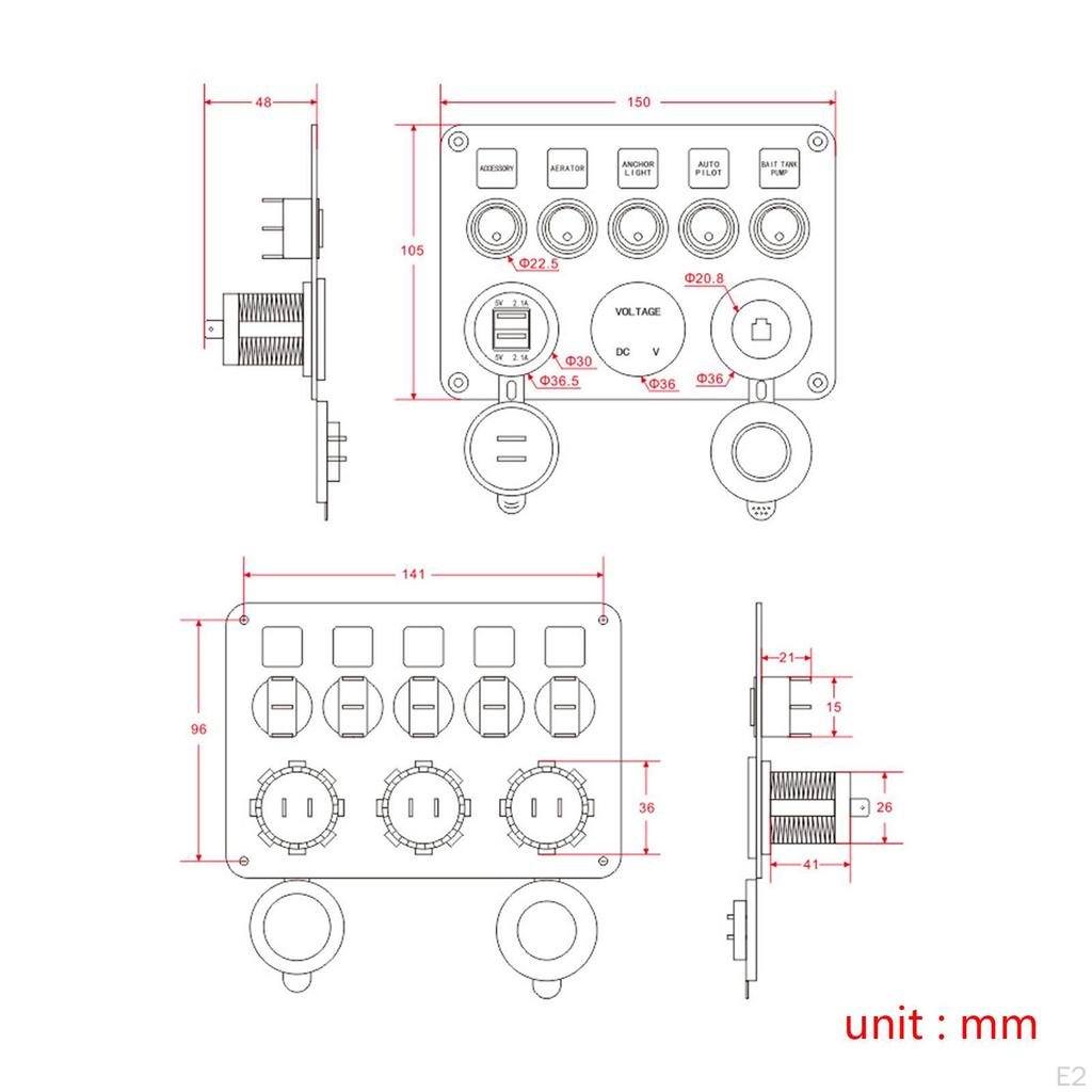 5-клавишный кулисный переключатель, цифровой вольтметр, двойной USB 4.2A с подсветкой для грузовых автомобилей, лодок, автомобилей
