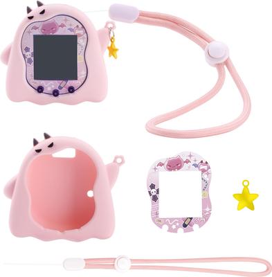 BUBBLELOGUS [Для Tamagotchi Uni] Милый силиконовый защитный чехол с портом для зарядки, ремешком на запястье и наклейками (розовый)