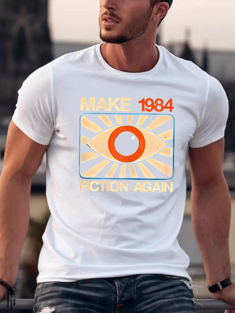 Unisex O Neck Tee 1984 Fiction Eye Graphic Print Cotton Short Sleeve Loose Summer Street Soft Breath Daily Casual Basic Wear Top