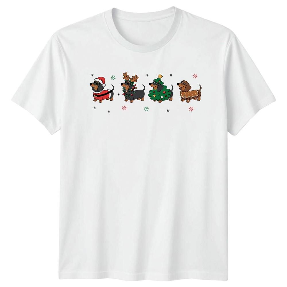Dachshund Christmas Holiday Graphic Tee Men Women Unisex Festive Dogs Unisex T-Shirt