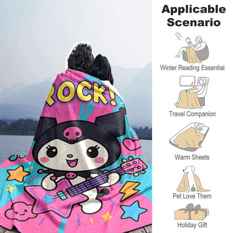 1pc Rock Star Kuromi Blanket, Cartoon Throw for Room Decor, Gift Idea, Living Room, Travel, Camping, Car Blankets, Beach, Office Naps, Soft Blanket Su