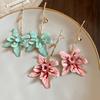 Zinc Zinc Alloy Floral Pendant Earrings with Leaf Stalk Stud Earrings Enamel Flower Drop Earrings  Vacation