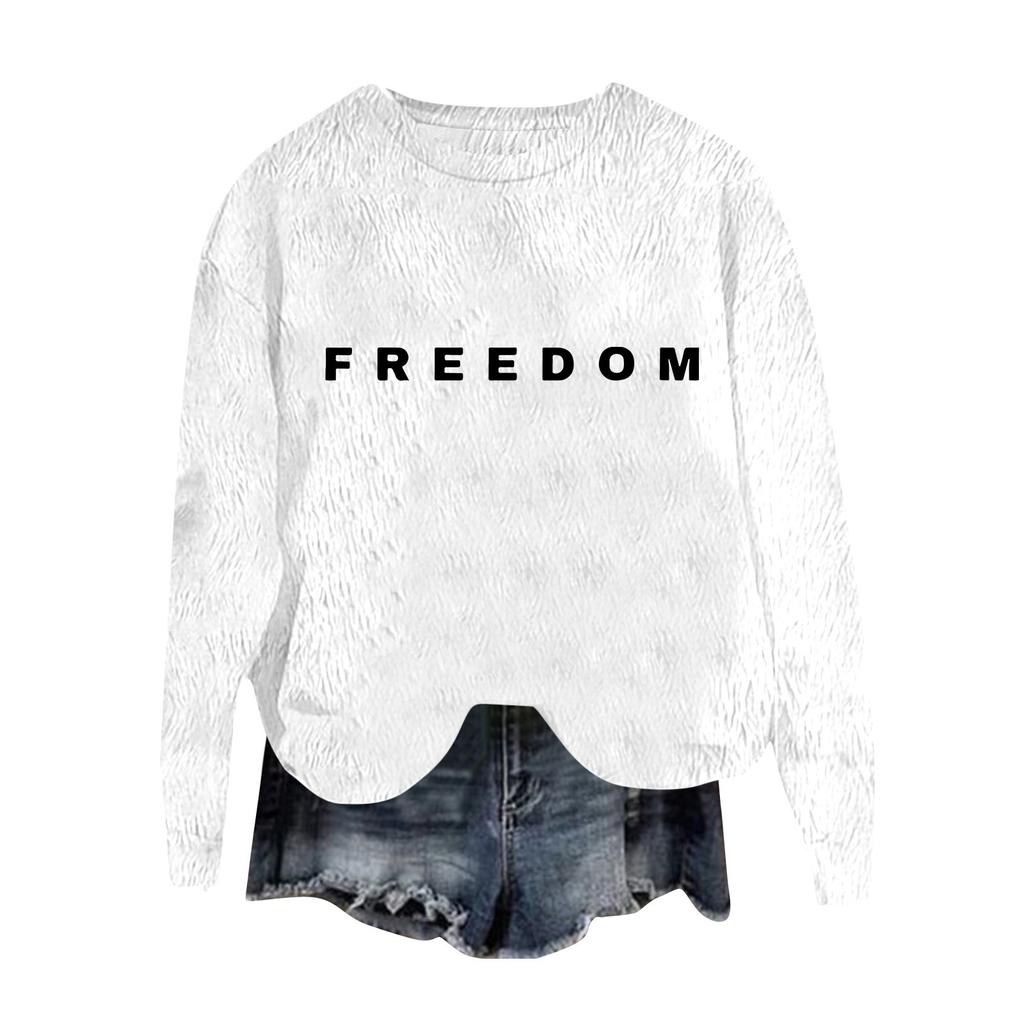Women's Fashion Round Neck Pullover Top Long Sleeve Tee Printed Sweatshirt