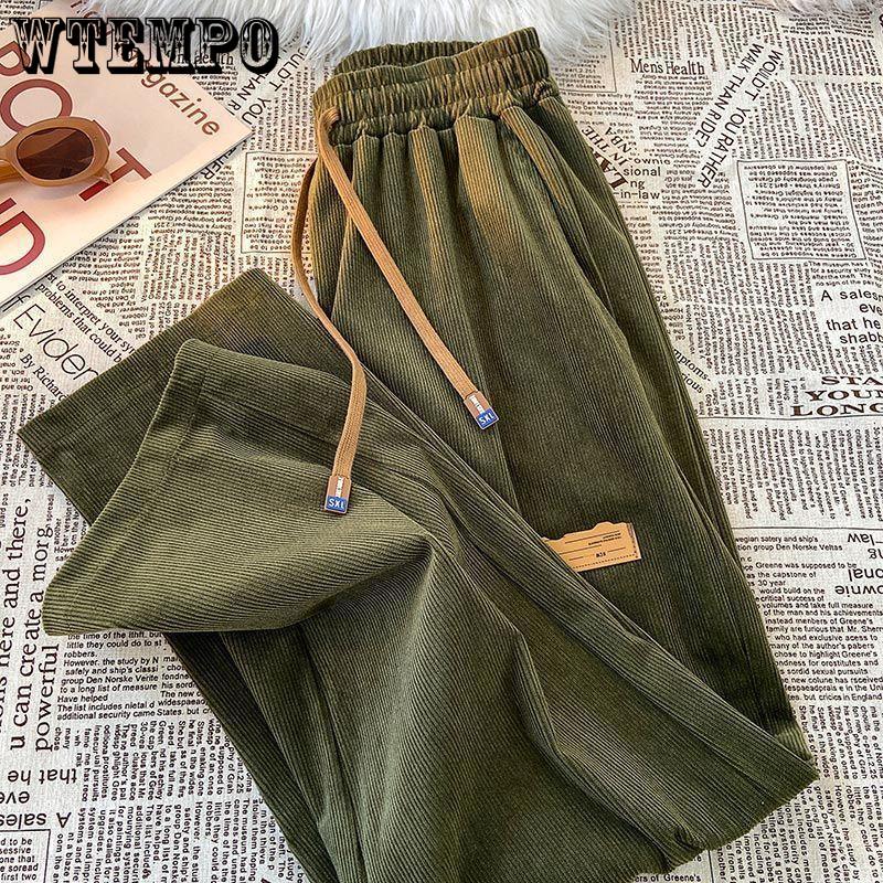 WTEMPO Вельветовые широкие брюки, женские уличные брюки в стиле Харадзюку, весенне-осенние брюки, женские брюки с высокой талией