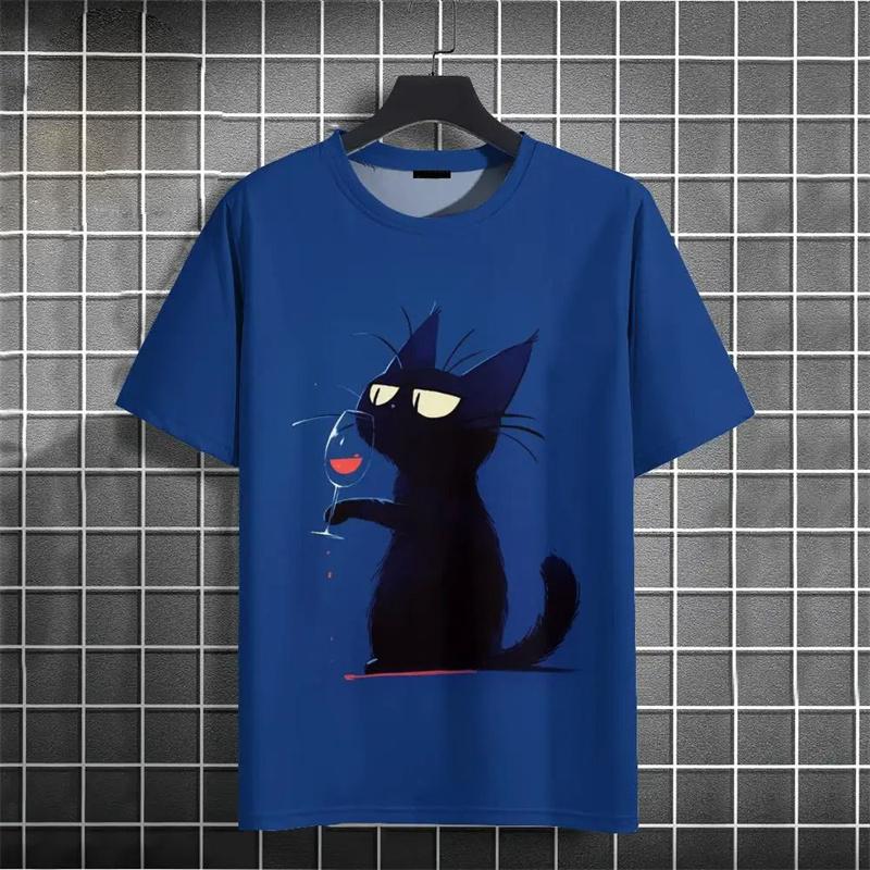 Футболка с милым котом на 3D-принте для мужчин, забавные футболки с рисунком животных, летние модные повседневные уличные топы большого размера, футболки с круглым вырезом