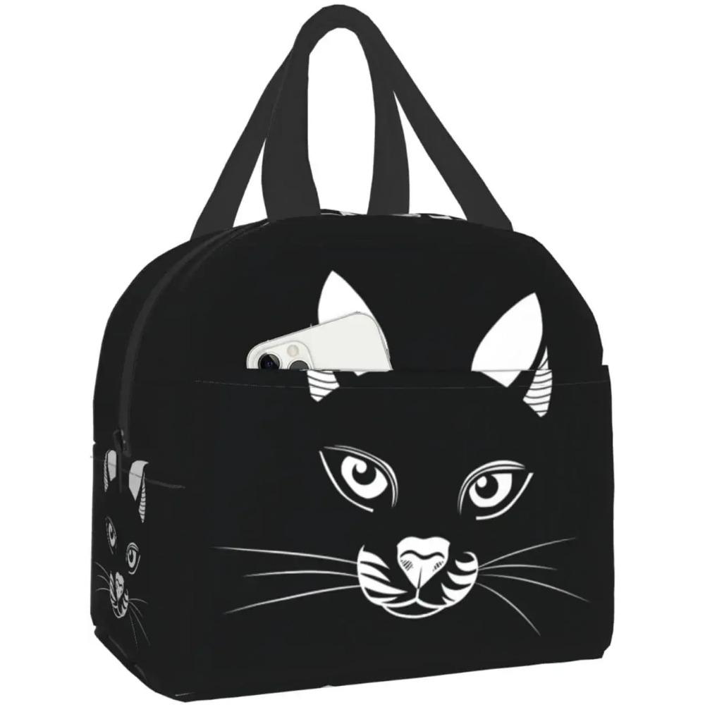 Cat Insulated Lunch Bag Reusable Cooler Thermal Tote Bag with Front Pocket for Women Men Travel Work Hiking Picnic Lunch Box