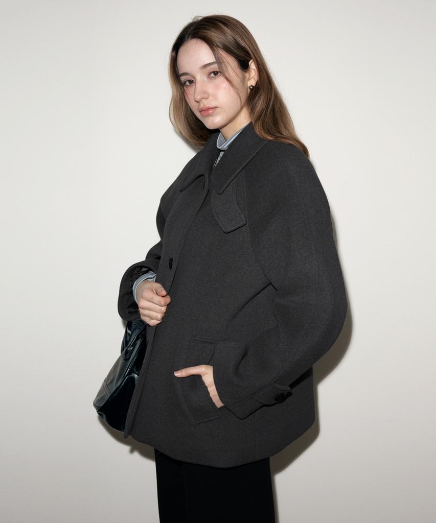 Brillemonths Cashmere Balmacaan Half Coat [Charcoal]