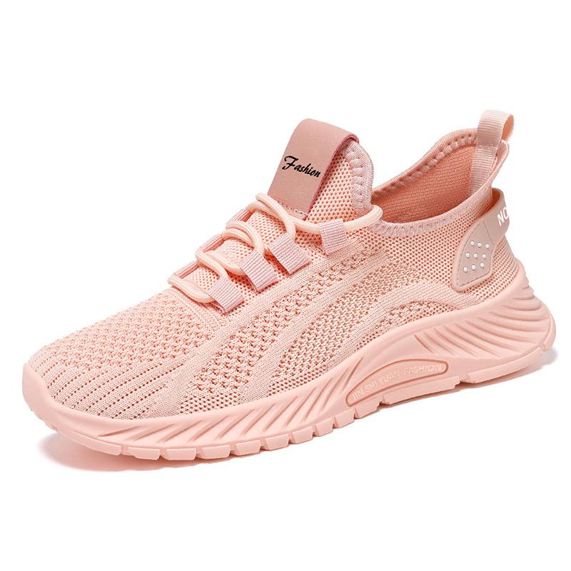Women's Shoes Processing Customized New Large Size Sports Shoes Flying Woven Running Shoes Soft Sole Breathable Single Shoes Light Mouth Shoes