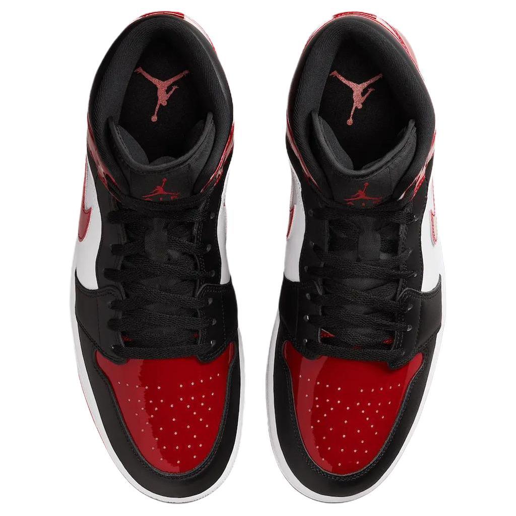 Jordan Air Jordan 1 Лакированная кожа, Кожаные кроссовки на средней высоте, Винтажные баскетбольные кроссовки, Мужские, Черно-красно-белые, HV4091-006