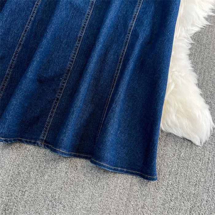 Французское длинное платье с летящими рукавами и круглым вырезом, тонкое джинсовое платье трапециевидной формы, женское винтажное однобортное джинсовое платье Z1780