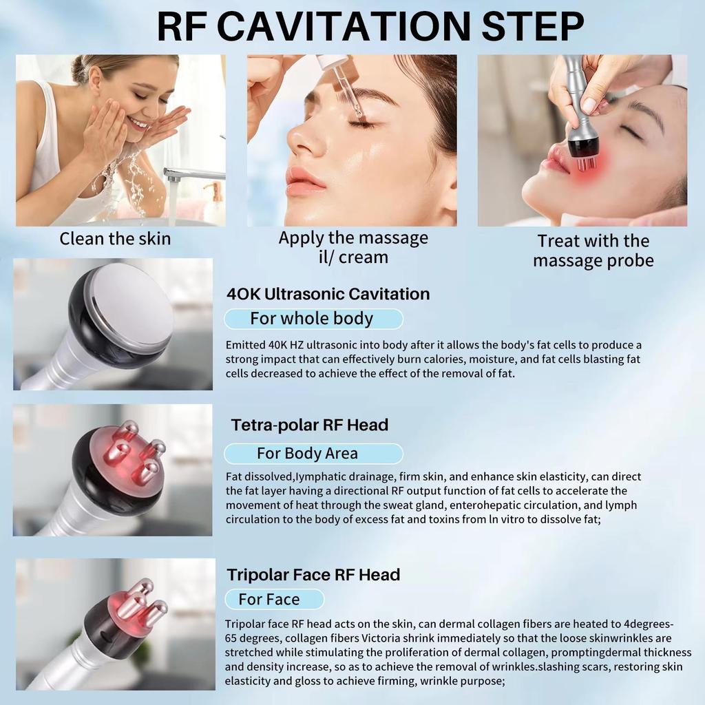 3-в-1 40K Кавитационный Ультразвуковой Косметологический Аппарат - Похудение в Разных Зонах, Снижение Веса, Омоложение Кожи и Коррекция Фигуры