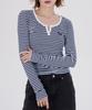 DYSFUNCT Stripe Round Embraider T-Shirt(Navy)
